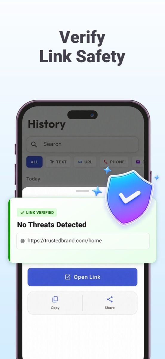Checking a scanned link for threats